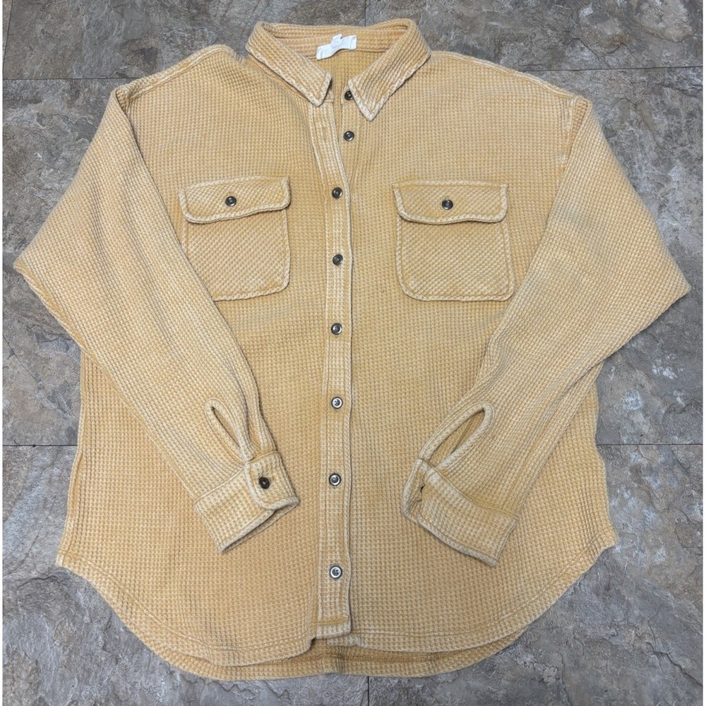Hippie Rose Womans Med Gold/Yellow Thermal Waffle Knit Button Front Shirt Jacket
